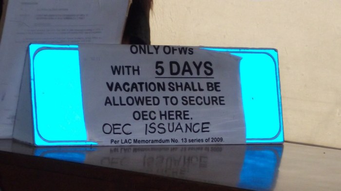 oec for short stay ofw's